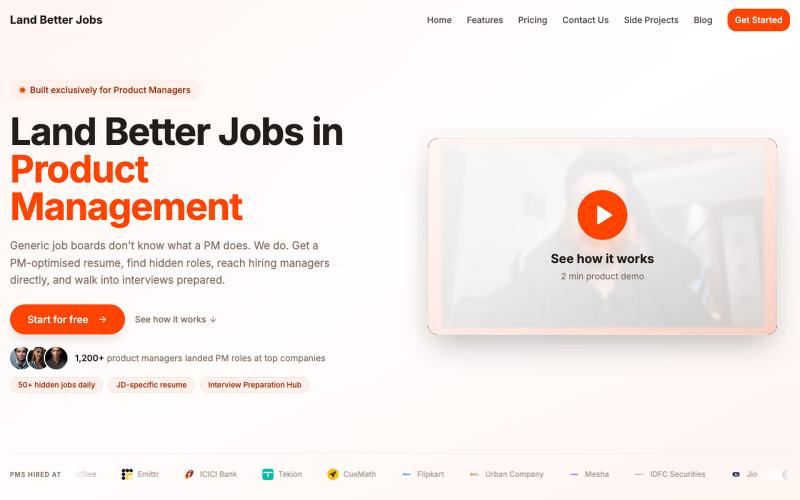 Land Better Jobs - AI Career Copilot Platform for Product Managers — screenshot
