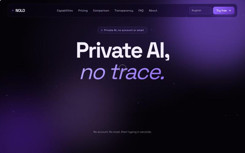 NOLO · Private AI with no account · chat, web search, images and documents — screenshot