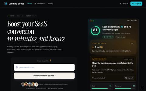 LandingBoost – AI Landing Page Audit Tool with Revenue-Backed Benchmarks — screenshot