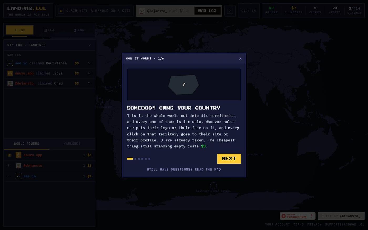 LANDWAR: the world is for sale — screenshot