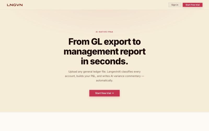 LangevinAI — GL export to management report in seconds — screenshot