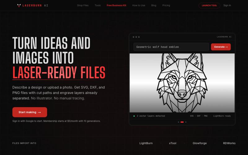 LaserBurn AI | Turn Any Image into Laser-Ready SVG & DXF Files — screenshot