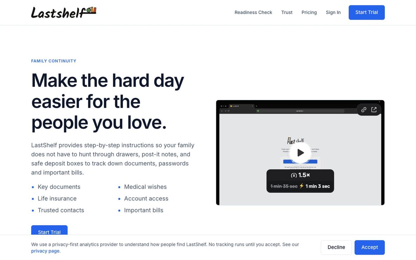 Make the hard day easier for the people you love — LastShelf — screenshot