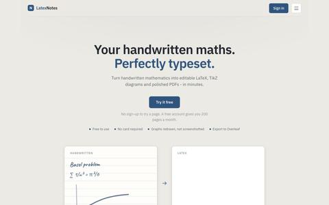 LatexNotes: handwritten maths, perfectly typeset in LaTeX — screenshot