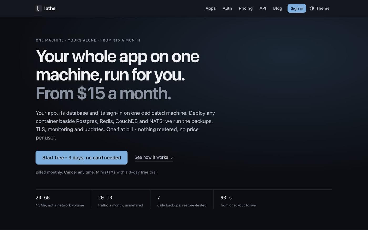 Lathe: your whole app on one machine, run for you — screenshot