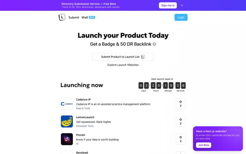 Launch List - Launch Your Product on Product Hunt and 100+ websites — screenshot