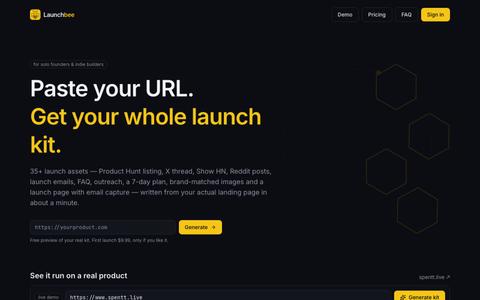 Launchbee — paste a URL, get your whole launch kit — screenshot
