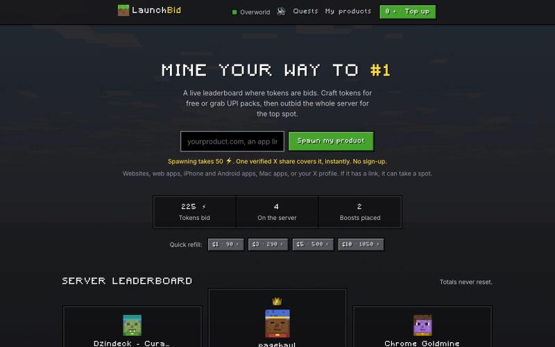 LaunchBid: bid your product to #1 on a live leaderboard — screenshot