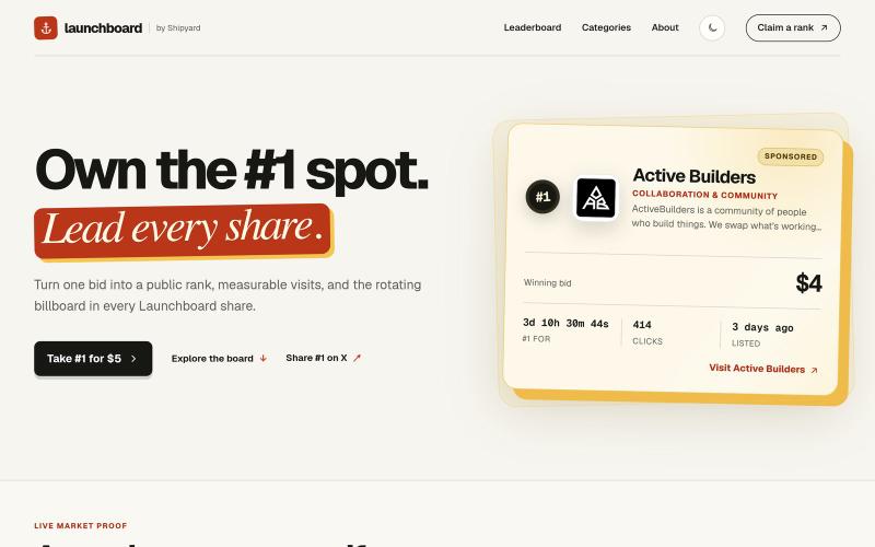 Launchboard — Own the Internet’s Rotating Product Billboard — screenshot