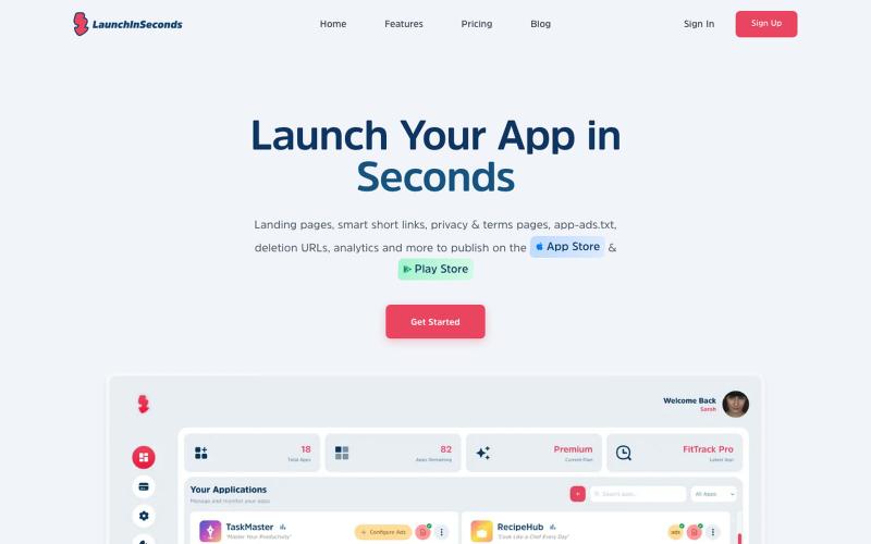 App Landing Pages & Analytics for Serial Apps Launchers | Delete Account URL, ap — screenshot