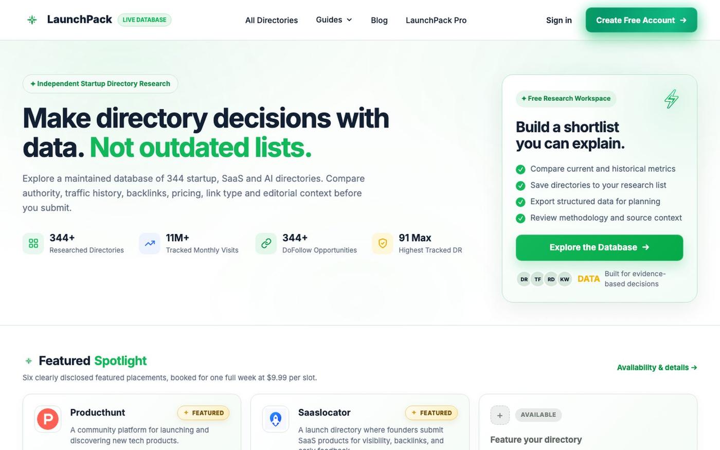LaunchPack | Startup Directory Research Database — screenshot