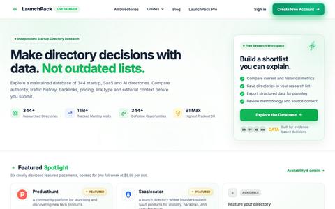 LaunchPack | Startup Directory Research Database — screenshot