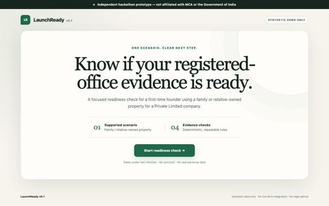 LaunchReady v0.1 | Registered-office readiness — screenshot