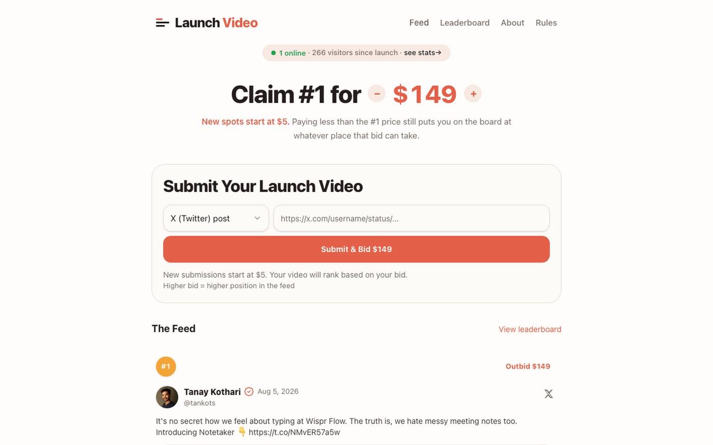 Launch Video — Bid to feature your product launch video — screenshot