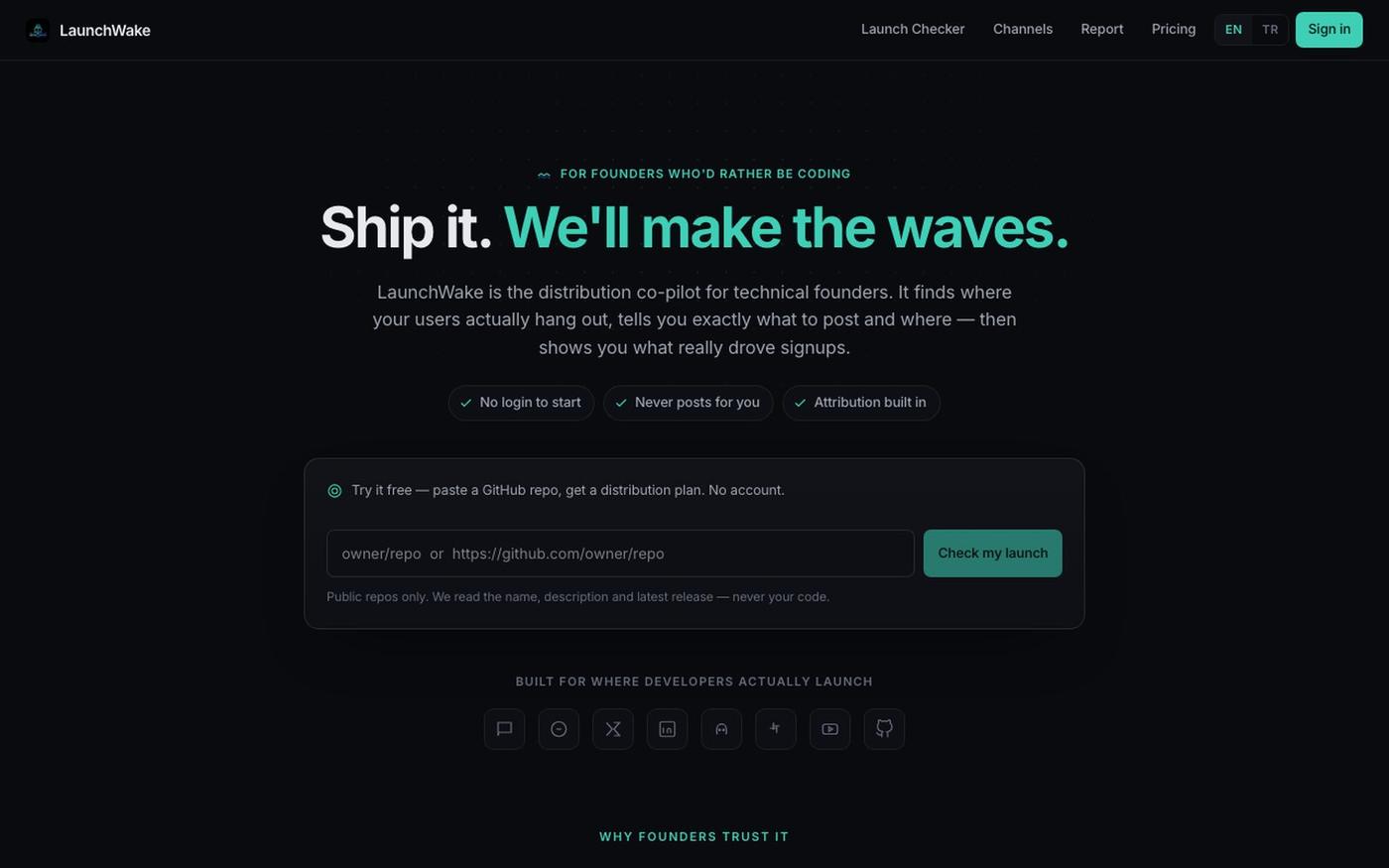 LaunchWake — Ship it. We'll make the waves. — screenshot
