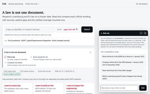Luxembourg and EU law by publisher date, Lex — screenshot
