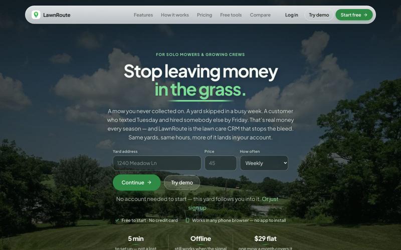 Simple Lawn Care CRM for Solo Mowers & Small Crews | LawnRoute — screenshot