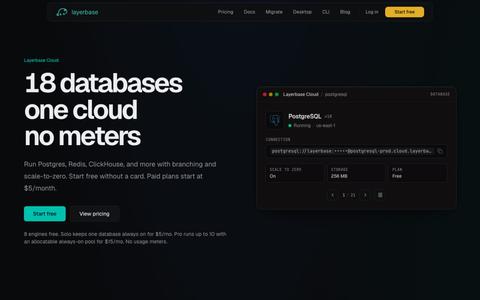 Serverless and Managed Databases for 18 Engines | Layerbase — screenshot