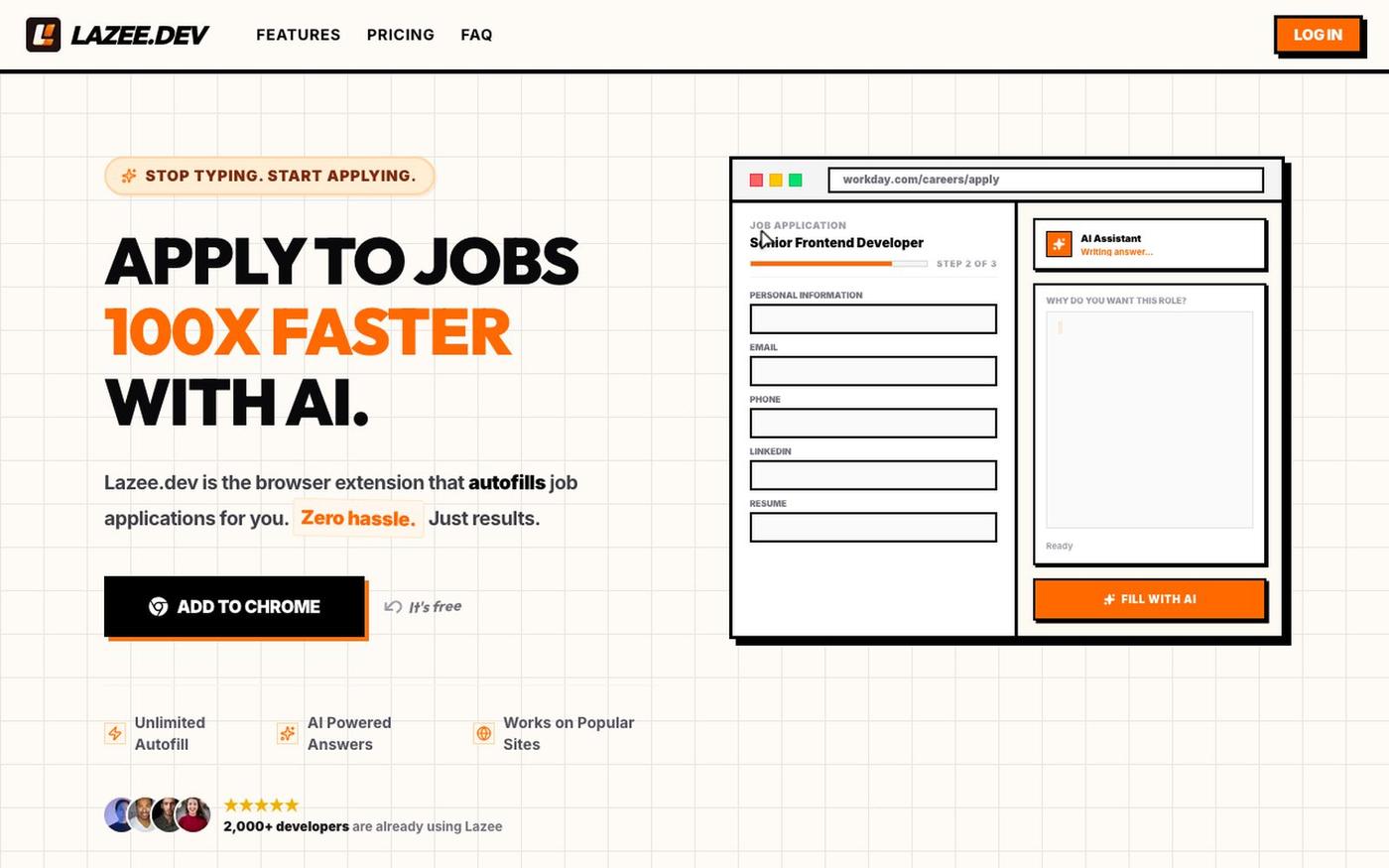 Lazee.dev — Job Applications, 100x Faster — screenshot