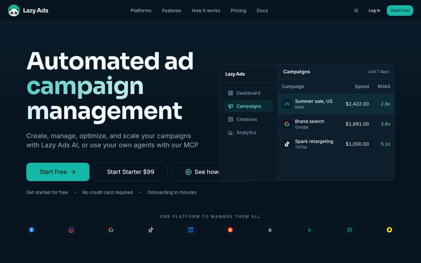 Lazy Ads | AI Media Buyer & Ads Automation — screenshot
