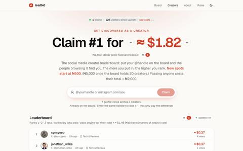 Get discovered as a creator · leadbid — screenshot