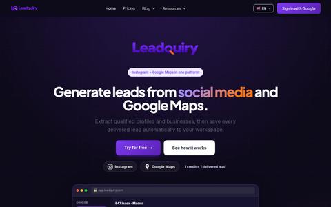 Generador de leads de Instagram y Google Maps | Leadquiry — screenshot