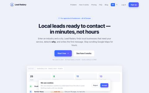 Lead Radary — local lead generation for agencies, with a ready message · Lead Ra — screenshot