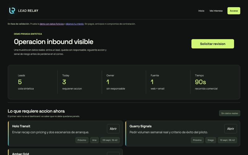 Lead Relay | Gestion de leads inbound — screenshot