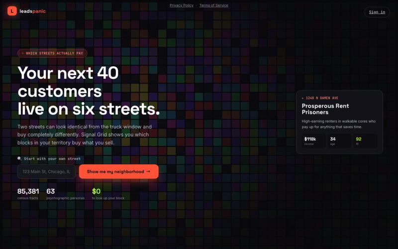 Leadspanic — Geo-demographic Marketing Intelligence — screenshot