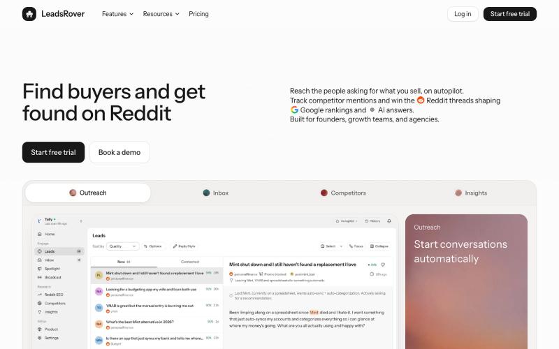 Reddit Growth Platform for Leads, Competitors & SEO | LeadsRover — screenshot