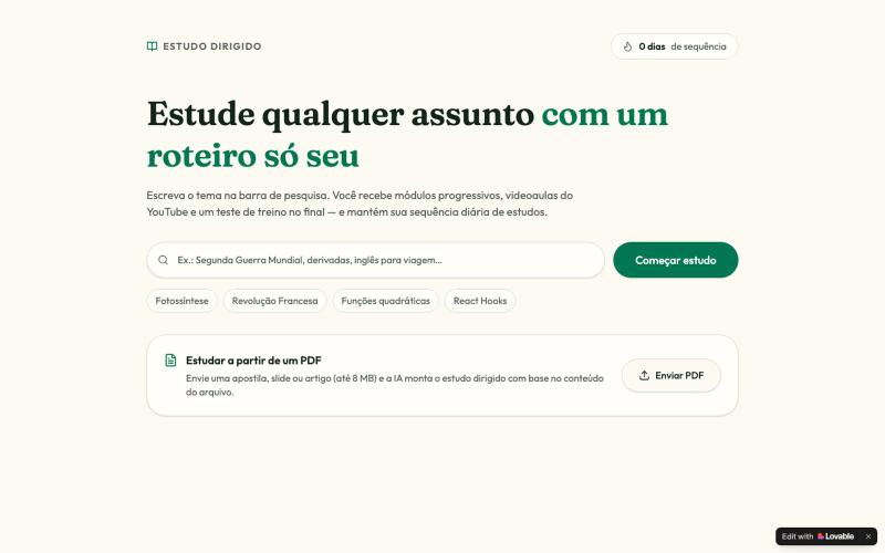 Estudo Dirigido — plano, videoaulas e testes com IA — screenshot