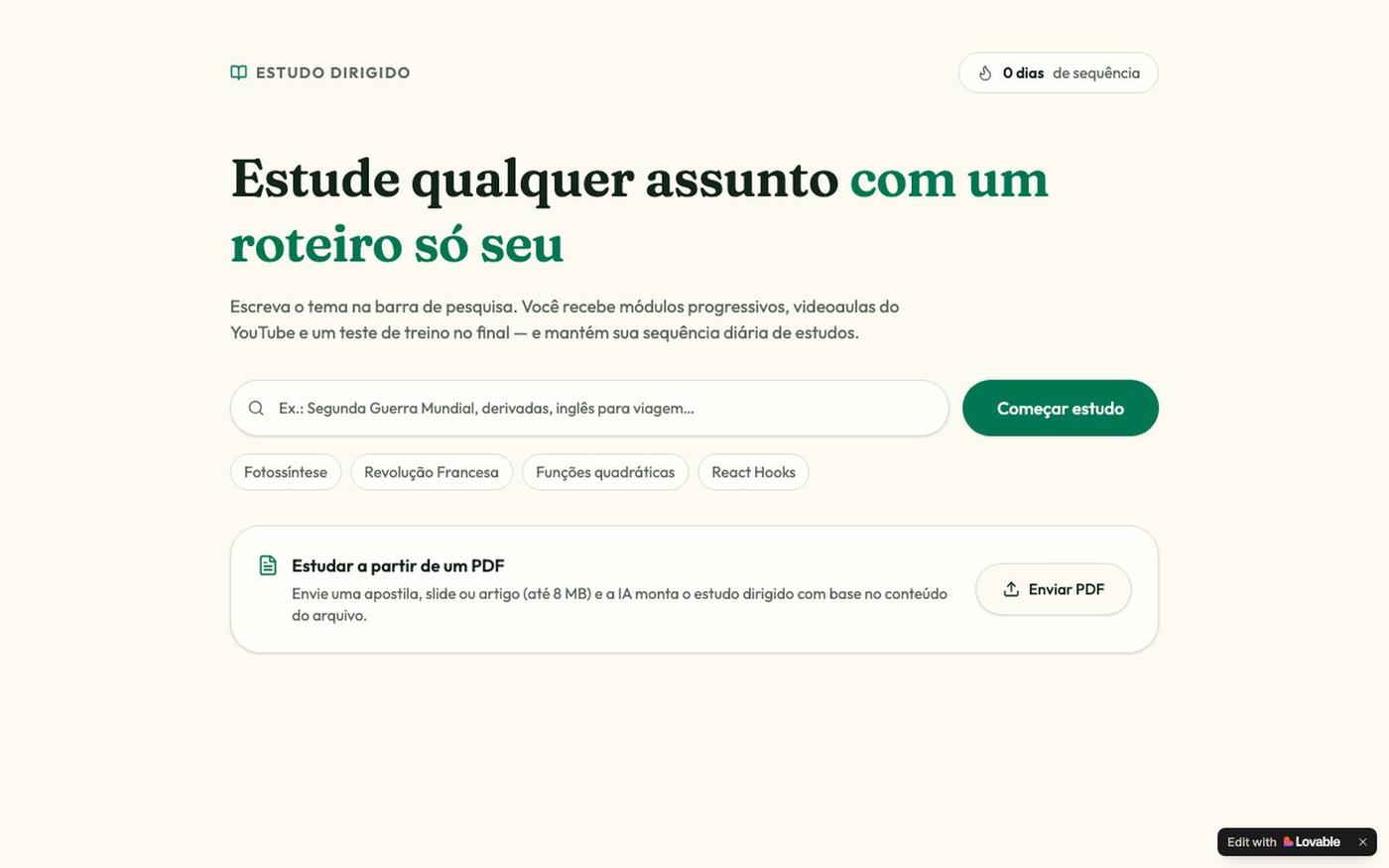 Estudo Dirigido — plano, videoaulas e testes com IA — screenshot