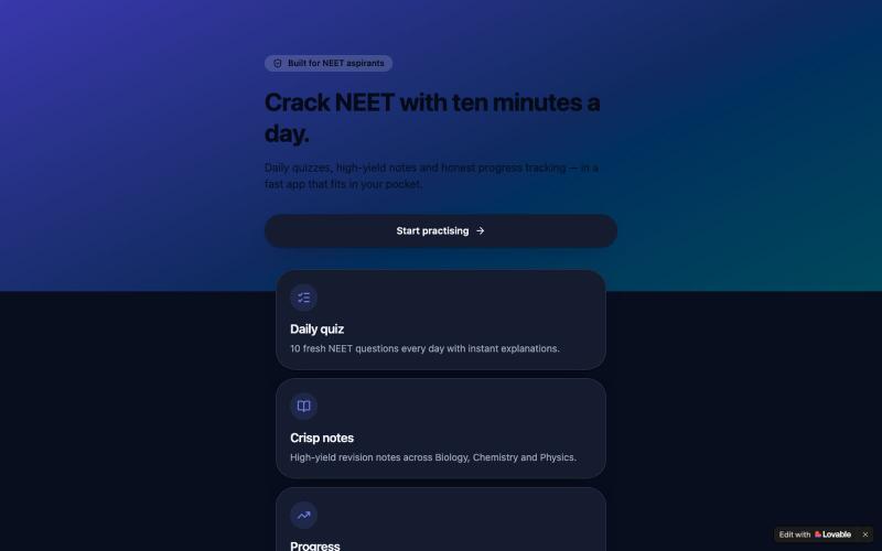 NEETPrep — Daily NEET Quizzes, Notes & Progress — screenshot
