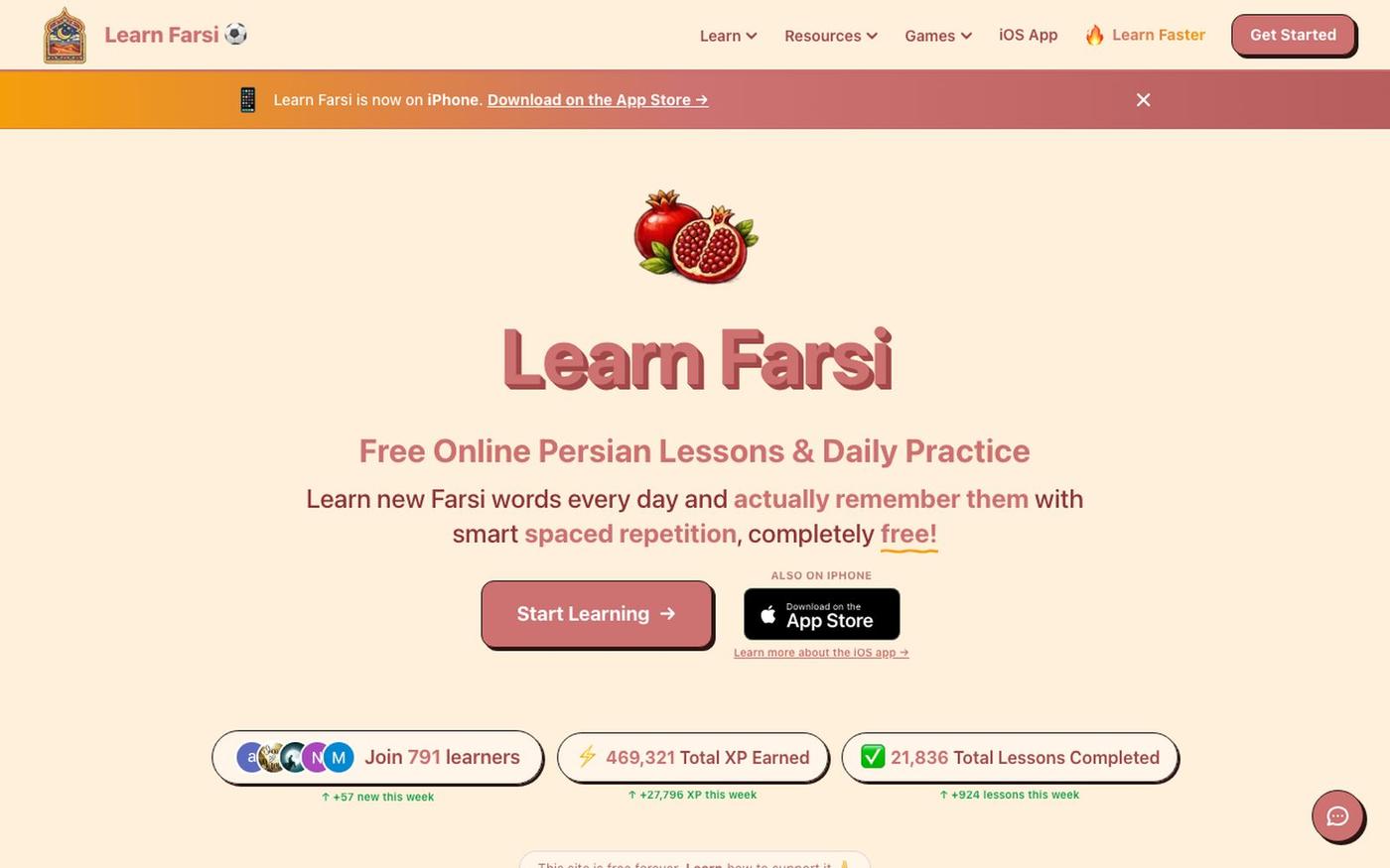 Learn Farsi Online — Free Persian Lessons, Alphabet & Audio — screenshot