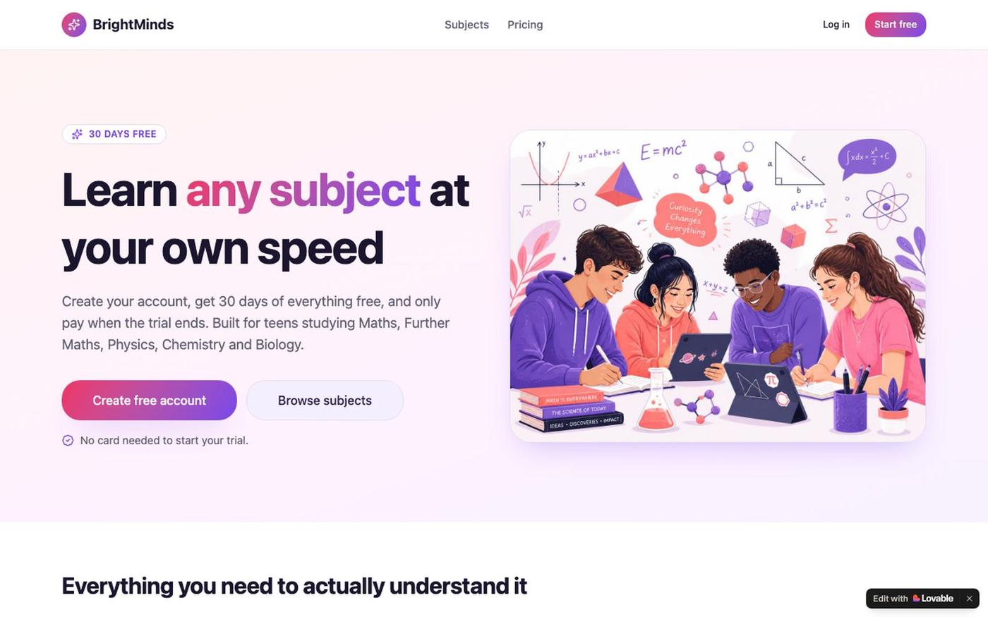 BrightMinds — Learn any subject, free for 30 days — screenshot