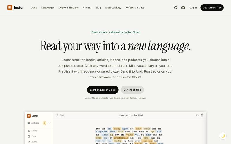 Lector | a self-hosted reader for language learners — screenshot
