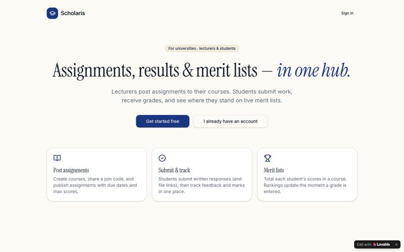 Scholaris — Campus Assignments, Results & Merit Lists — screenshot