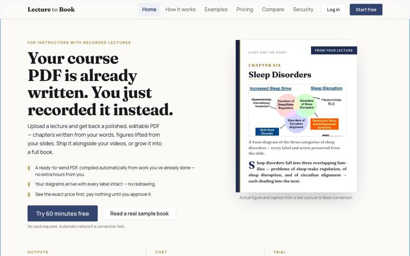 Lecture to Book — AI turns lecture videos into course PDFs and books — screenshot