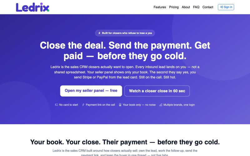 Ledrix CRM — Sales CRM for Closers Who Get Paid Faster — screenshot