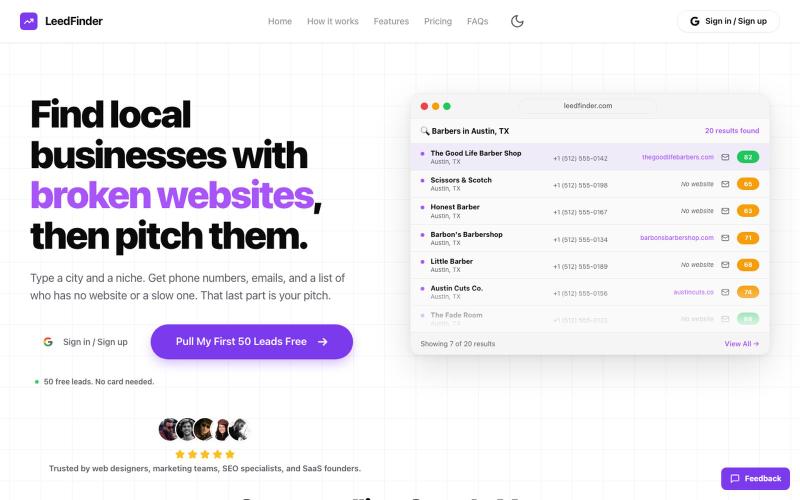 LeedFinder - The Easiest Way to Find Local Business Leads — screenshot
