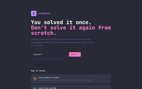 LeetRevise — Spaced Repetition for LeetCode — screenshot