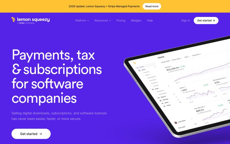 Payments, tax & subscriptions for software companies • Lemon Squeezy — screenshot