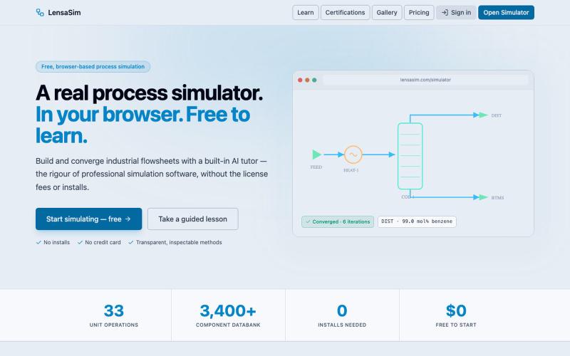 LensaSim — Process Simulation for Everyone — screenshot