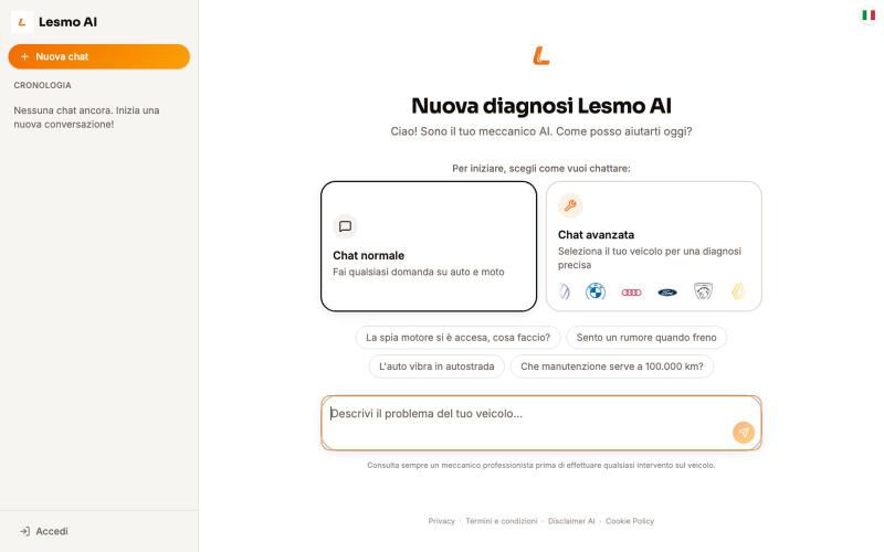 Meccanico AI gratis: diagnosi auto e moto in chat — Lesmo AI — screenshot