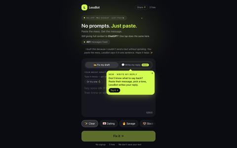 LessBot — no prompts. Just paste. — screenshot