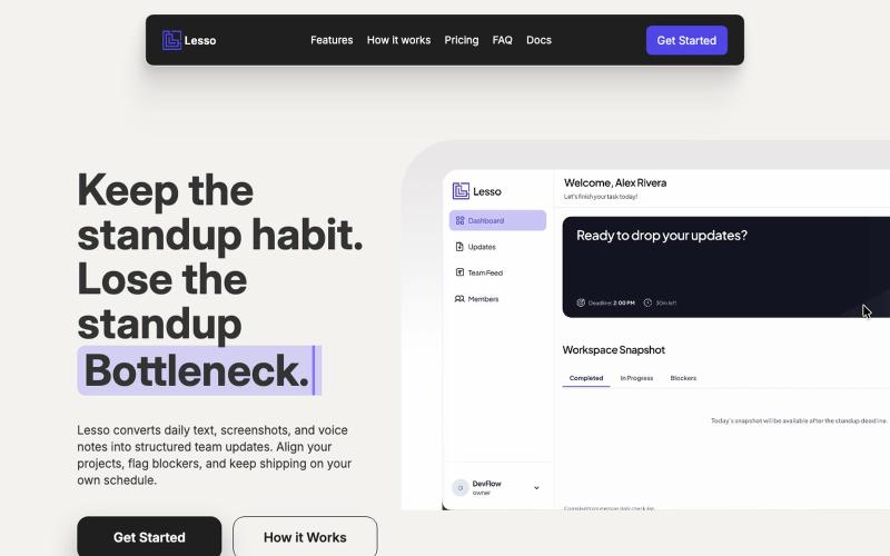 Lesso | Keep the Standup habit. Lose the Standup — screenshot