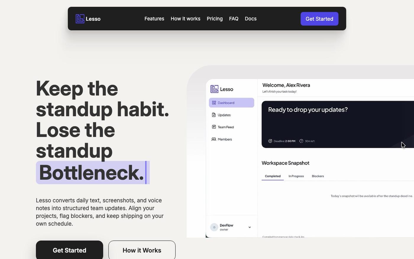 Lesso | Keep the Standup habit. Lose the Standup — screenshot
