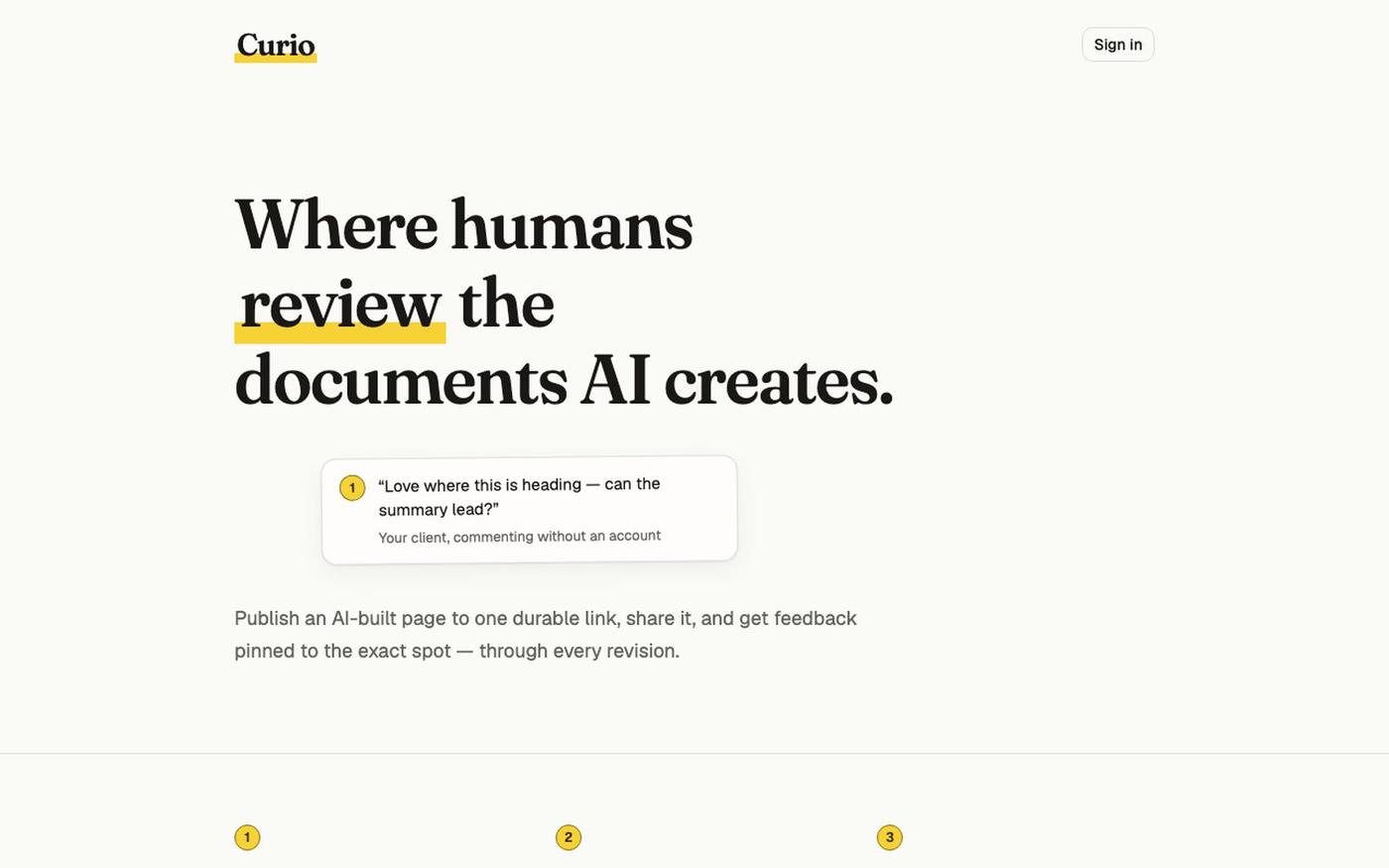 Curio — Where humans review the documents AI creates — screenshot