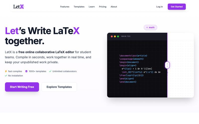 LetX — Collaborative LaTeX Editor & Overleaf Alternative — screenshot