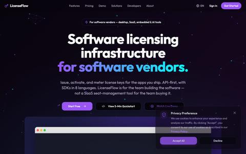 LicenseFlow - Ship Software Licensing in Hours — screenshot